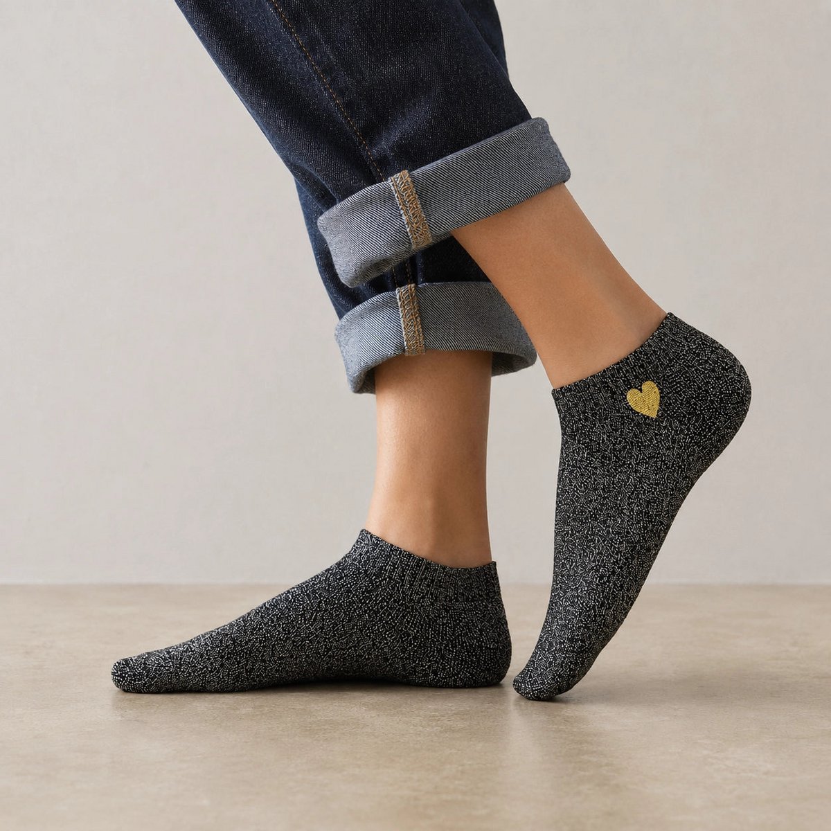 4er-Pack Damen-Socken aus Lurex und glitzerndem Herz I 35-41