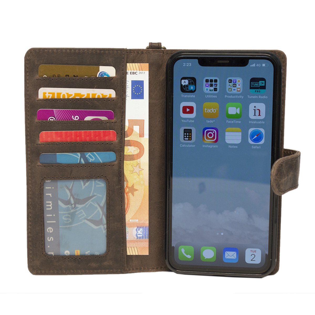 iPhone 11 Pro Max Hoesje Donkerbruin Leer – Hoesje iPhone 11 Pro Max Donkerbruin Buffelleer – Leren Smartphone Hoesje