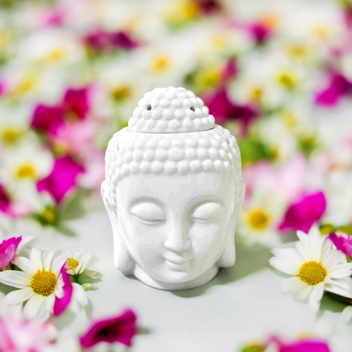 Bruciatore di profumo in ceramica Buddha Dhyana bianco - Atmosfera profumata - Oggetto di artigianato Zen - Aromaterapia facile - Bruciatore per fondente profumato - Decorazione FengShui - Testa di Buddha