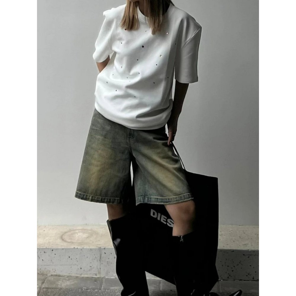 S-4XL Denim Shorts Women Chic Leisure Streetwear High Waist Korean Style Summer Knee Simple Comfortable Students Clothing New