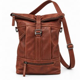 Rolltop Backpack Rucksack Leder Cognac