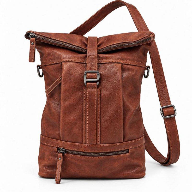Rolltop Backpack Rucksack Leder Cognac