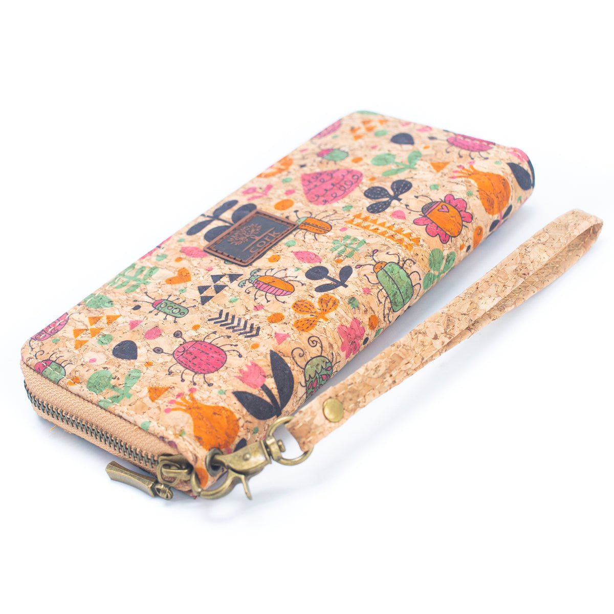 Cartera de tarjetas con cremallera para mujer de corcho natural de varios patrones BAG-2235