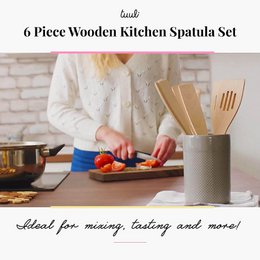 6 Piece Wooden Kitchen Spatula Set - 30cm length