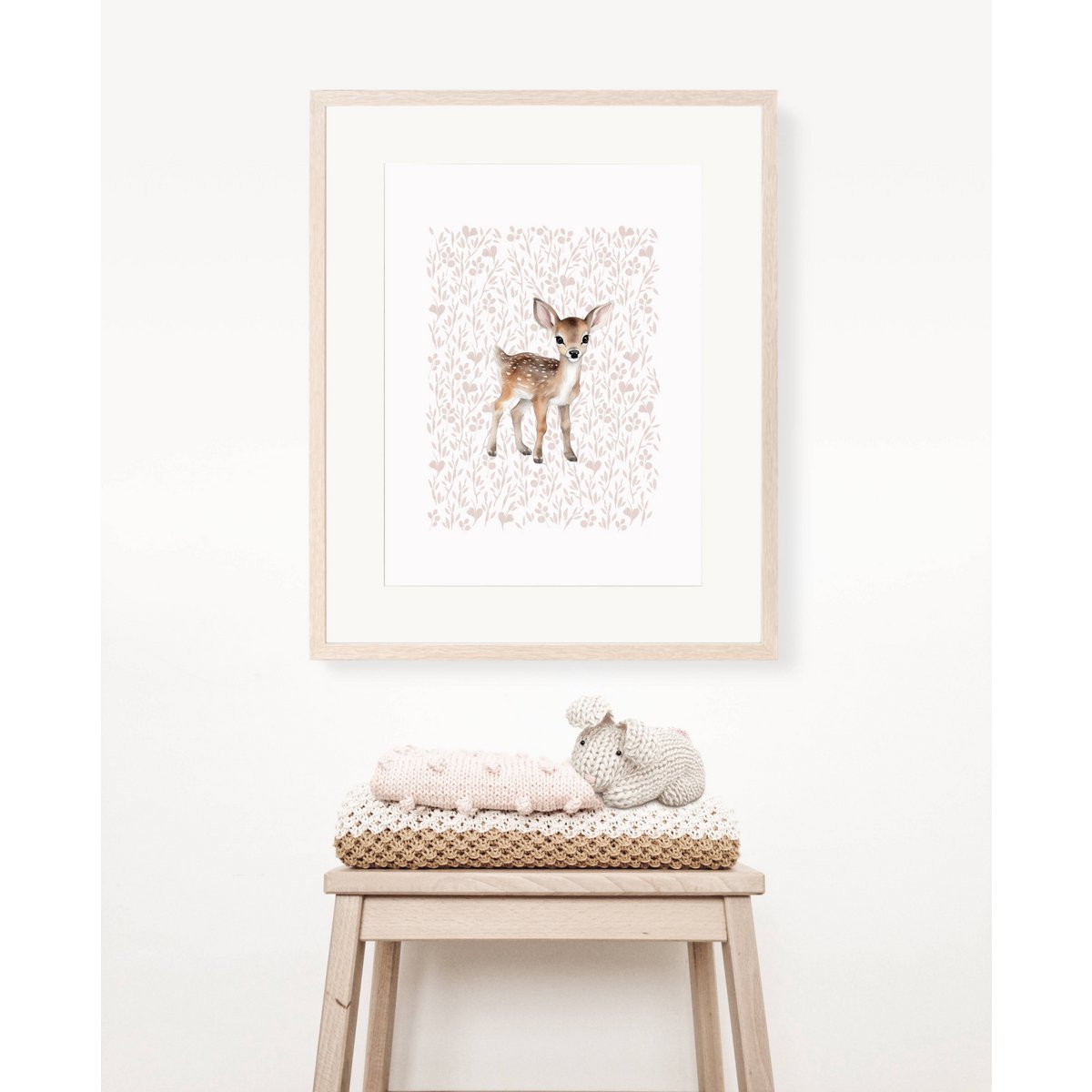 Impression d’art de pépinière de cerfs, affiche de cerfs, affiche de cerfs mignons, affiche de chambre de filles roses, impression boisée, impression de cerfs mignons, impression d’art de pépinière de filles, chambre de filles