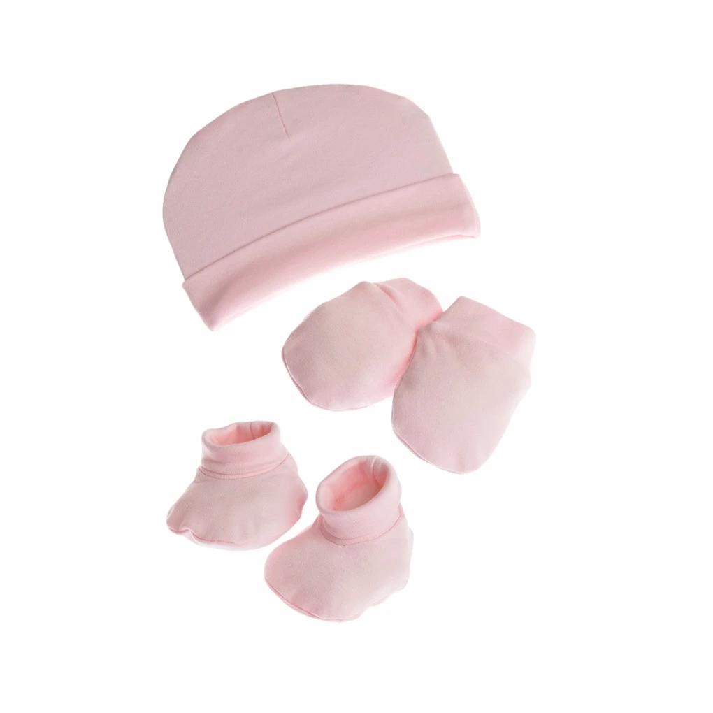 Set 3 pezzi per bebè, cappello, manopole e scarpine