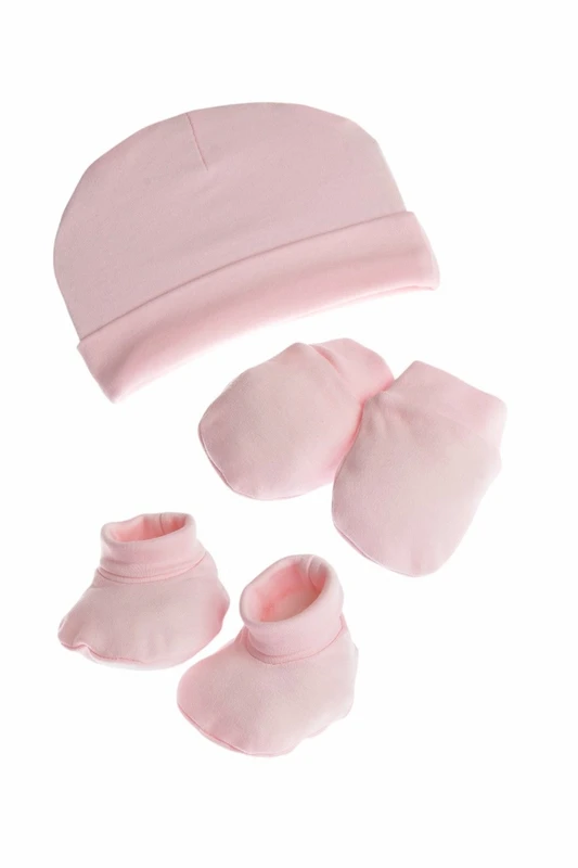 Set 3 pezzi per bebè, cappello, manopole e scarpine