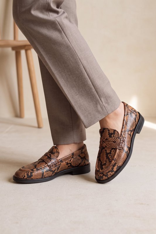 EMILIA CUOIO – Slipper aus Leder mit Schlangenprägung