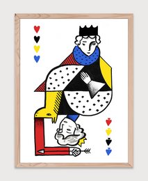 Colorful, abstract poster featuring a king figure with playful, geometric shapes and patterns. Suitable for a child's room or nursery decor.