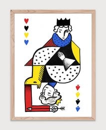 Colorful, abstract poster featuring a king figure with playful, geometric shapes and patterns. Suitable for a child's room or nursery decor.