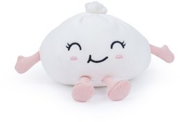  "Large white plush meat bun squishy toy, 22cm, soft pink accents, cute smiling face, round puffy shape"