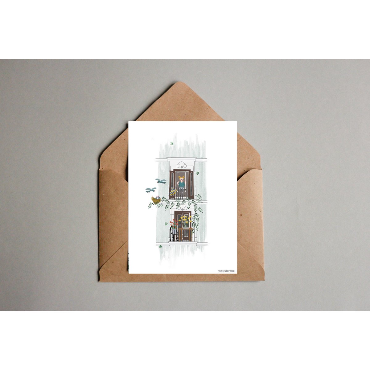 Postkarte 'Balkon im Frühling'