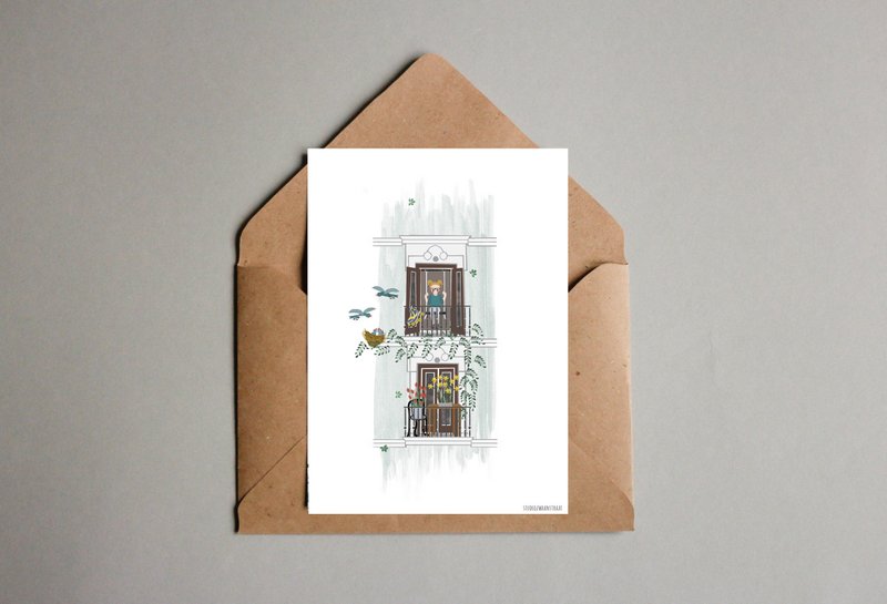 Postkarte 'Balkon im Frühling'
