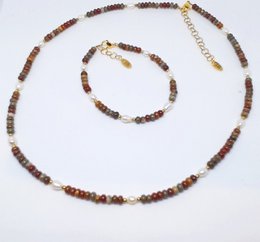 Ketting edelsteen rondel met zoetwaterparels