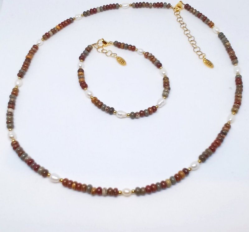 Ketting edelsteen rondel met zoetwaterparels