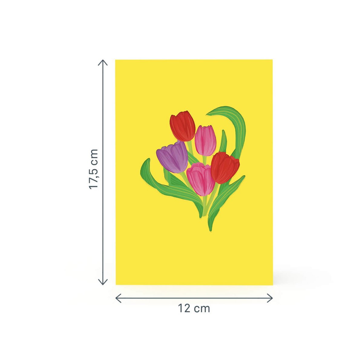 Kleurrijke pop-upkaart met tulpenweide