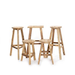 Taburete vintage de madera de teca vieja - redondo - 4 patas Alt: 50 cm