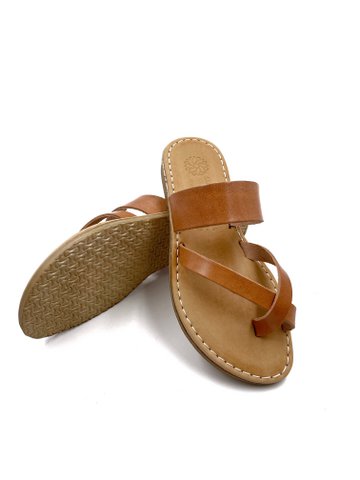 Dames platte lederen sandalen beige, zomersandalen voor dames, Griekse sandalen van echt leer, dames beige sandalen, Sandalmania sandalen