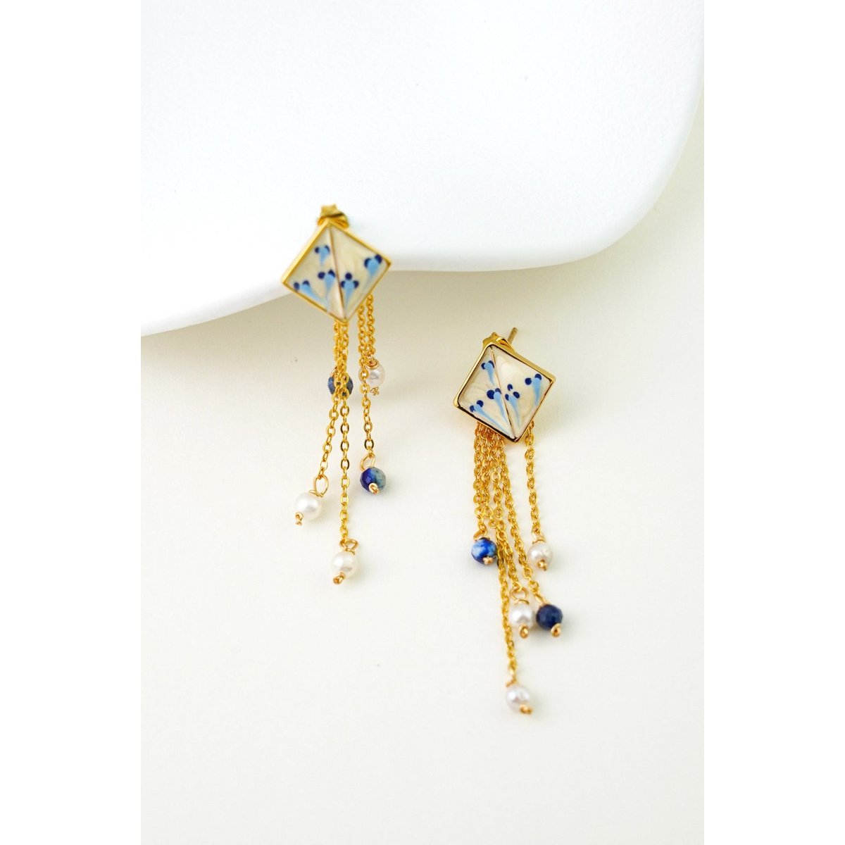 Varia Enamel Earrings – detachable Lapis & Pearl drop