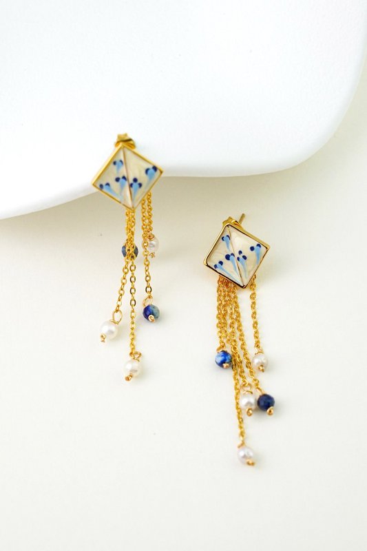 Varia Enamel Earrings – detachable Lapis & Pearl drop