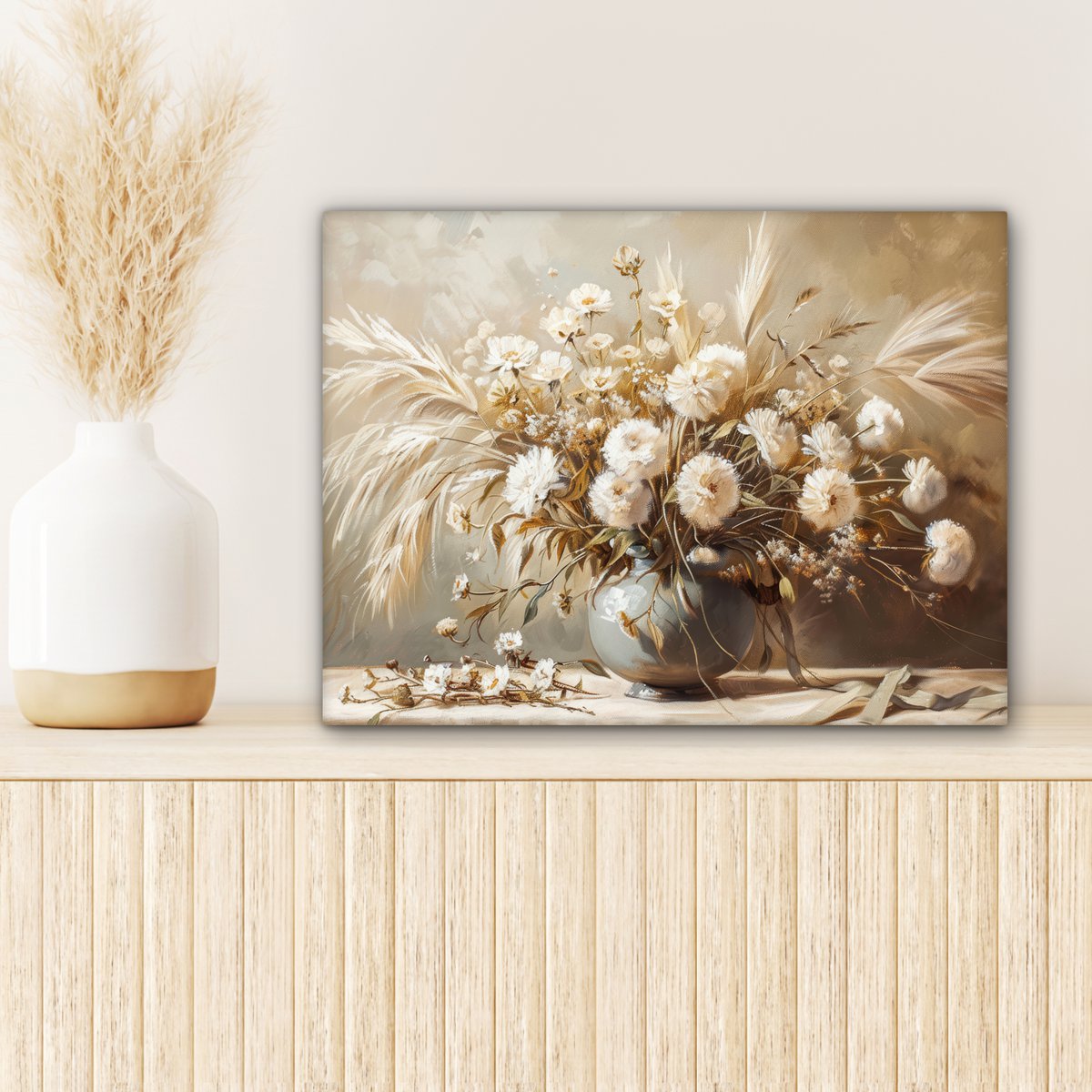 Pintura de lienzo - Decoración de pared - Flores - Rosa - Moderno - Beige