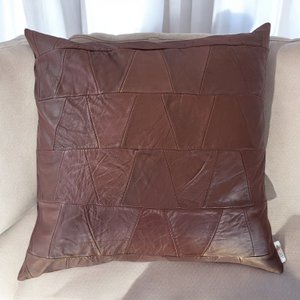 Genuine Leather cushion cover no67 - Dark Brown Burgundy - Up-cycled - Hand patched - Handmade
