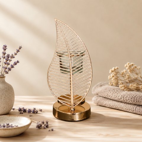 Ölbrenner und aromatisierter Fondantpalmeninspiration - Diffusorbrenner ätherische Öle, duftender Fondantwachs und Raumduft - im Metall dekorativen Muster