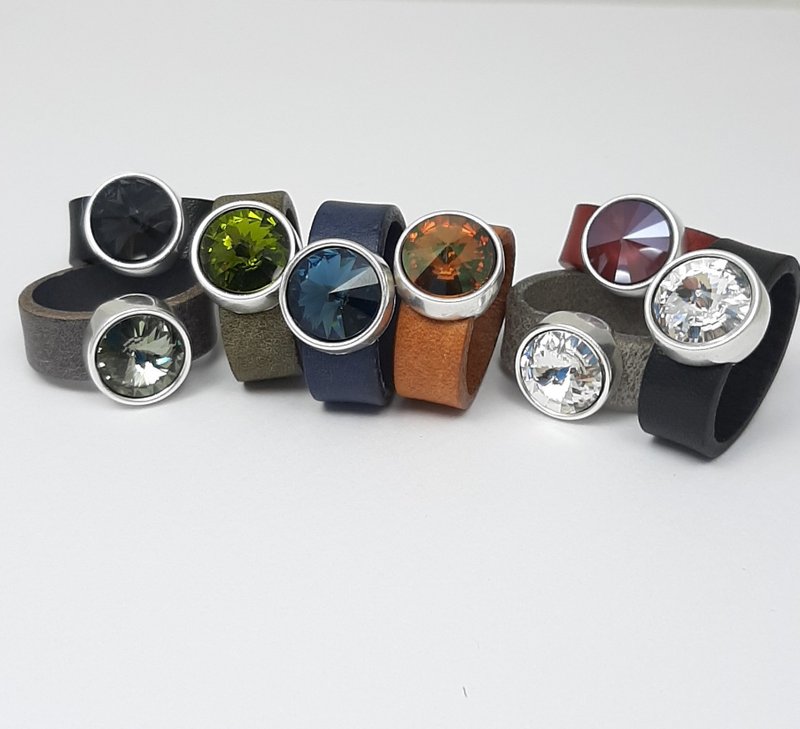 Anello in pelle Rivoli Swarovski elemento argento