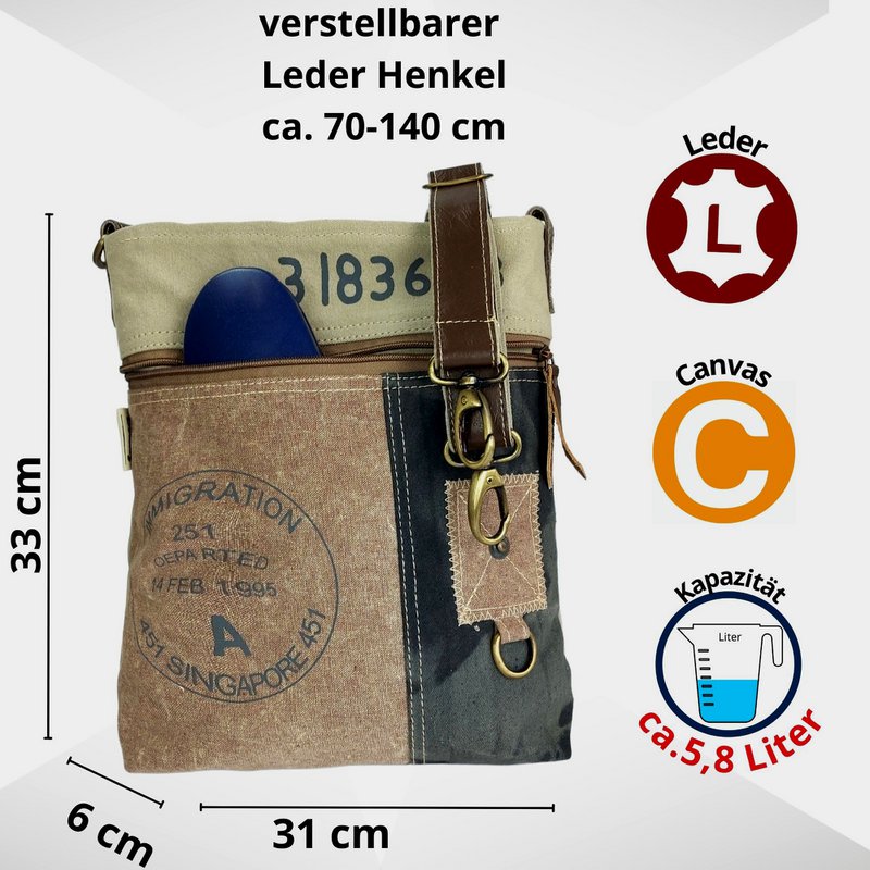 Bolso bandolera de mujer Sunsa. Bolso cruzado con muchos compartimentos. Bolso bandolera de estilo retro vintage. Bandolera Lona & Piel.…