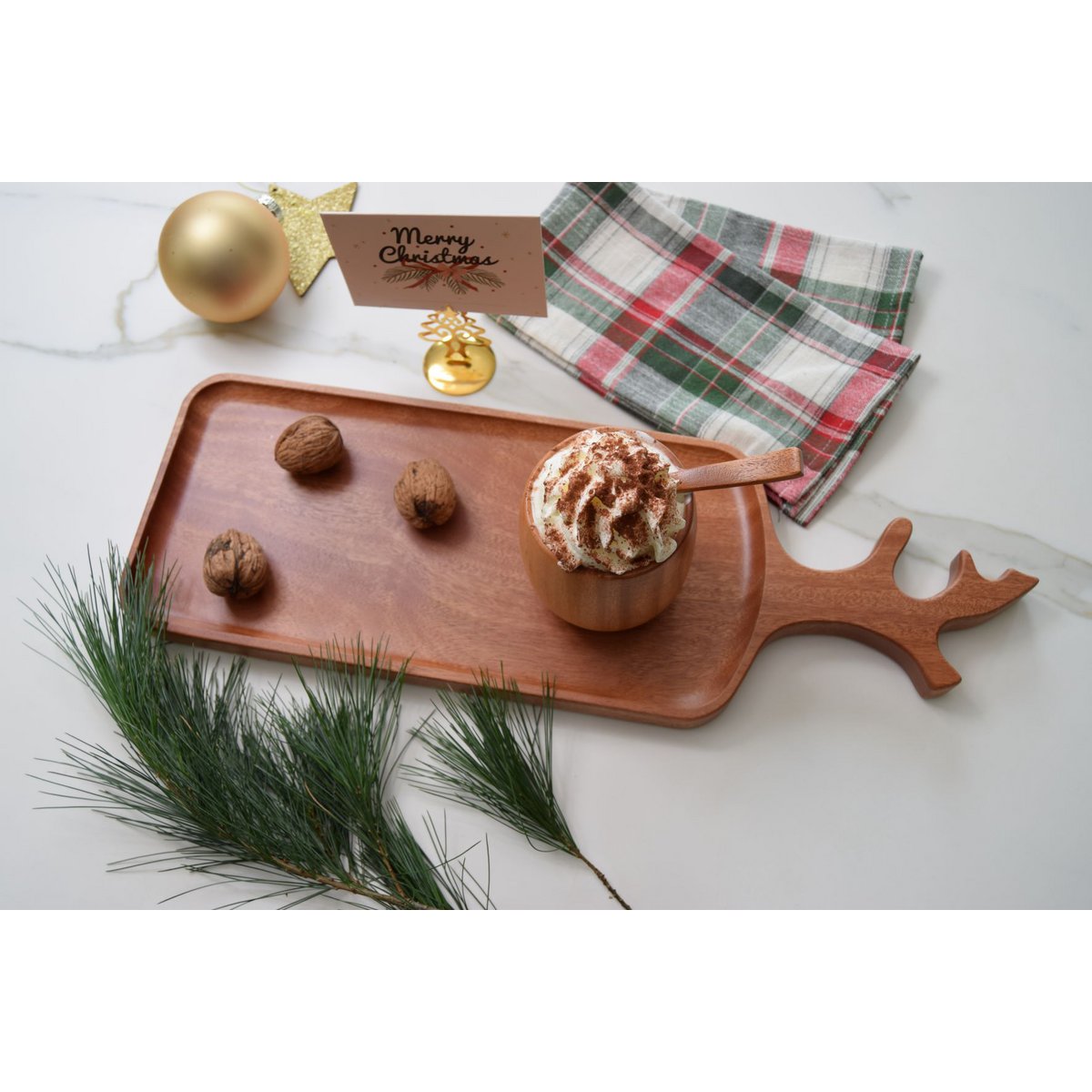 Khaya Wood - Antler Serving Tray