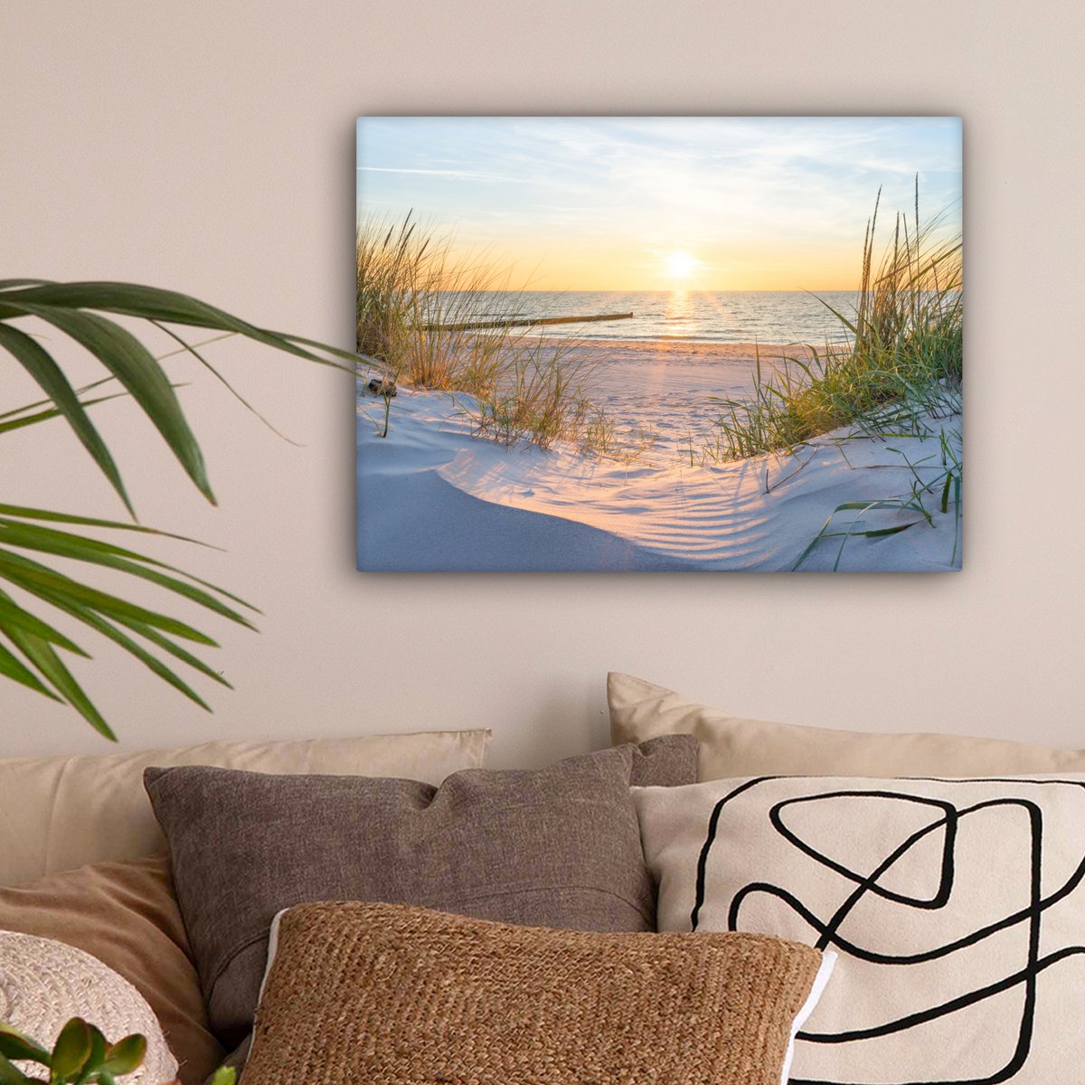 Pintura de lienzo - Decoración de pared - Playa - Sol - Dune - hierba - arena - horizonte