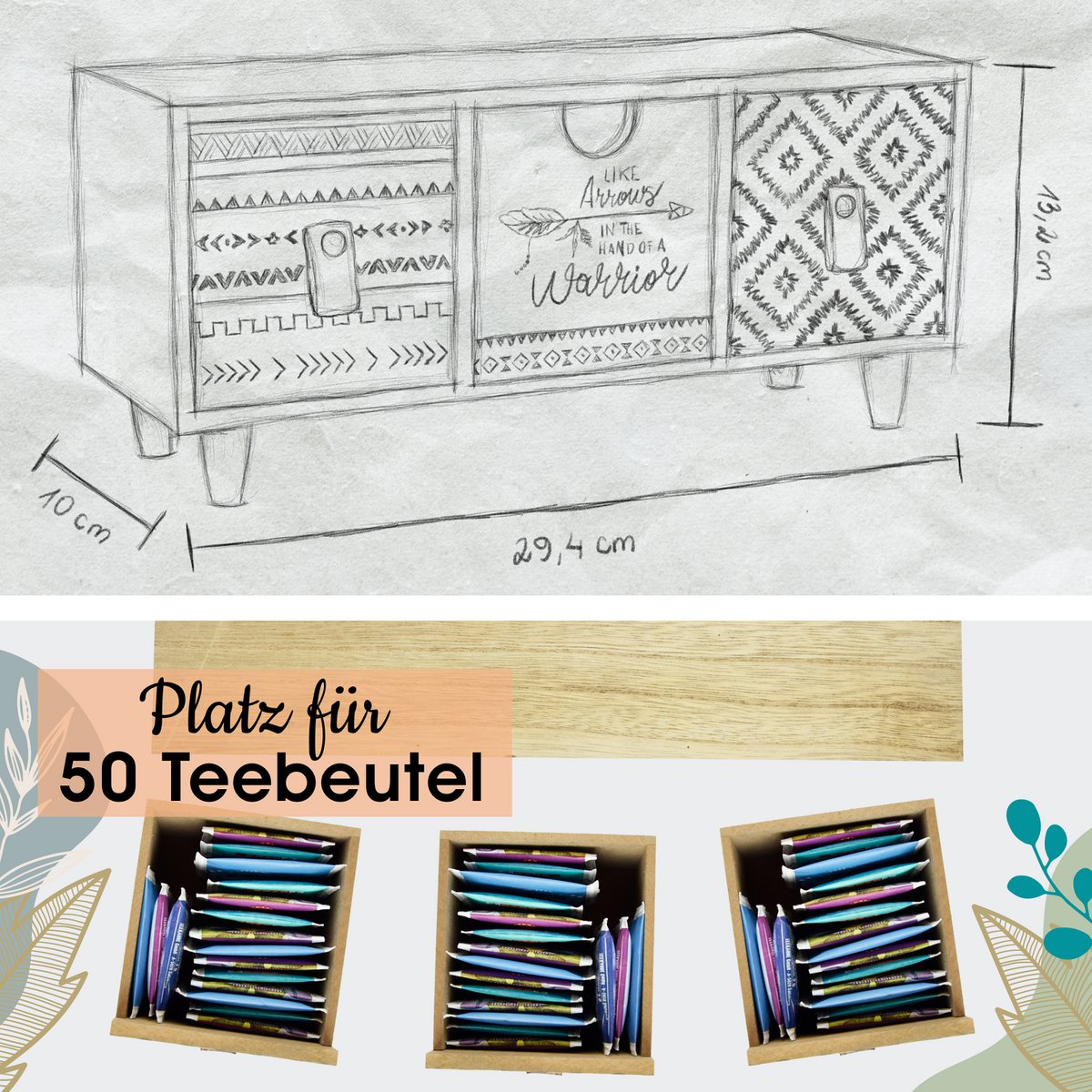 Moderne Teebeutel Aufbewahrung | aus Holz | im Boho Stil |