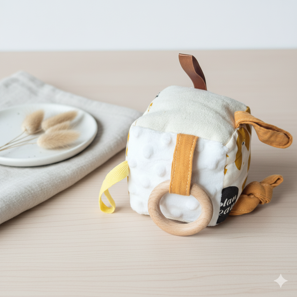 Adorable cube d'activité en peluche douce pour bébés