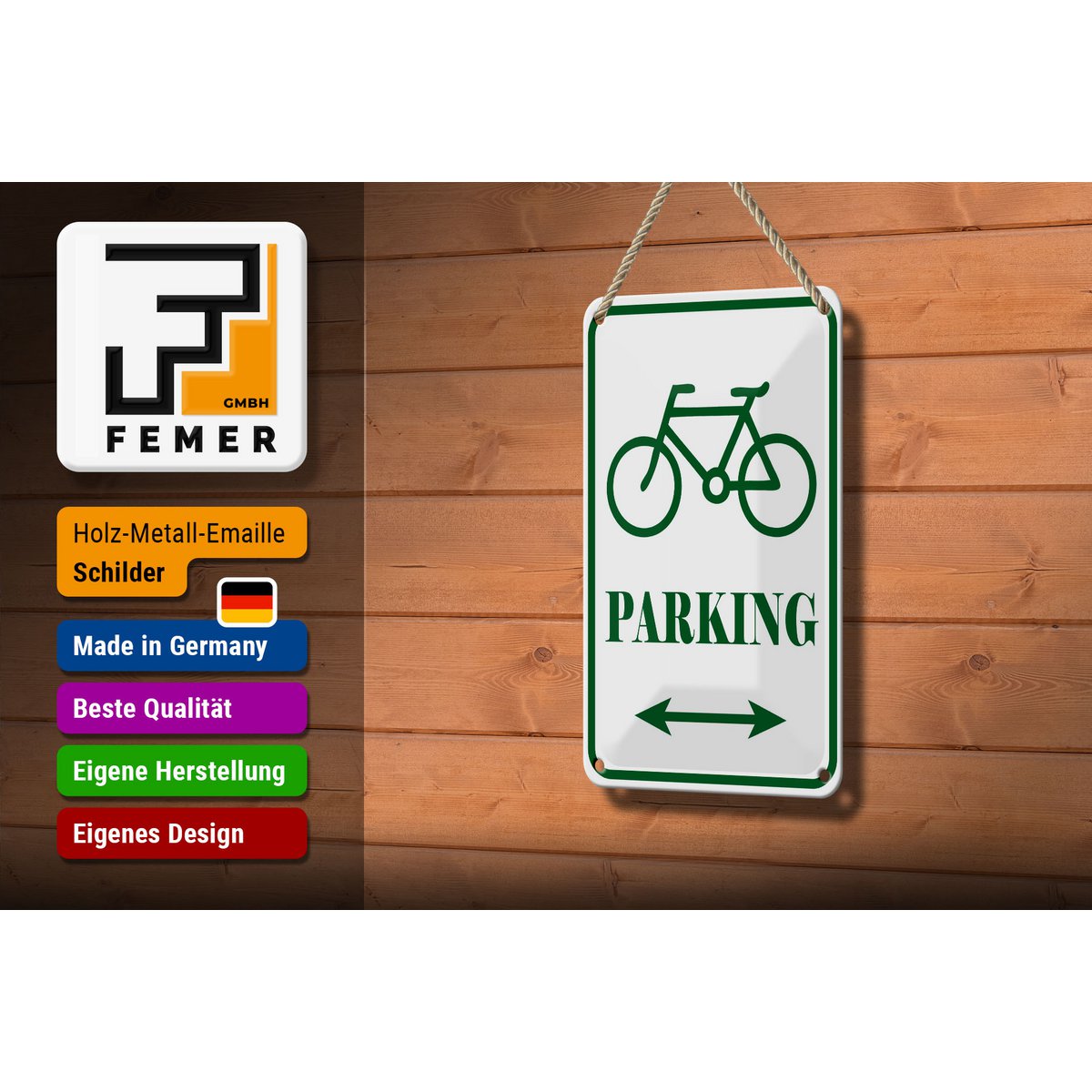 Tin sign notice 12x18cm bicycle parking white-green decoration