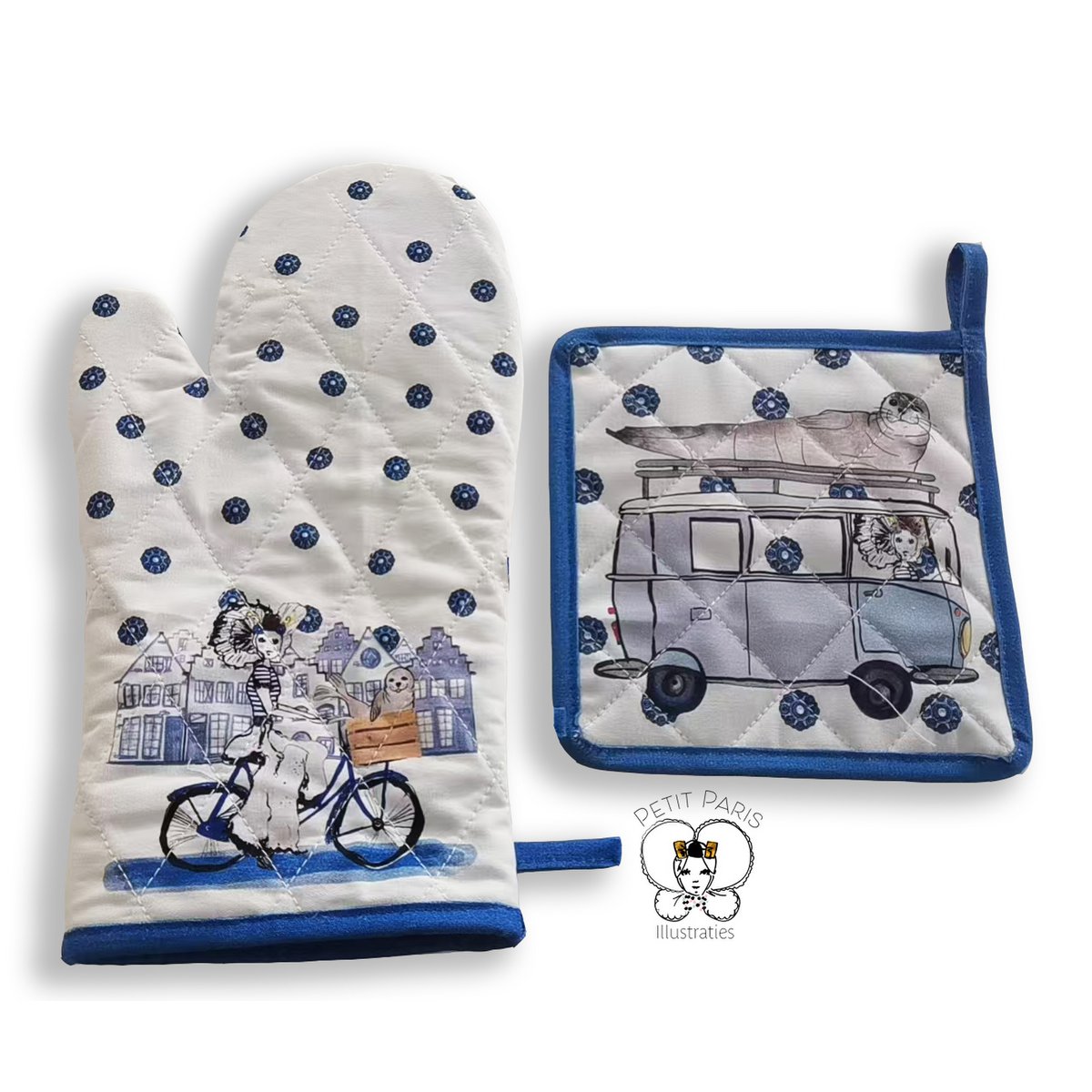Zeeland souvenir | Delft Blue Oven Mitt & Coaster | Zeeland girl