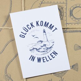 Maritime postcard "Happiness comes in waves" from recycled paper