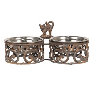 Dog Bowl Brown, Iron 36x18x18 cm / 2x750 ml