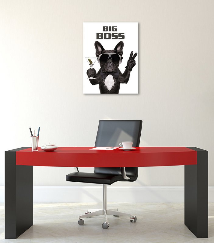Vægbillede HUND BIG BOSS 46x61 cm lærred billedbåre ramme dekoration moderne