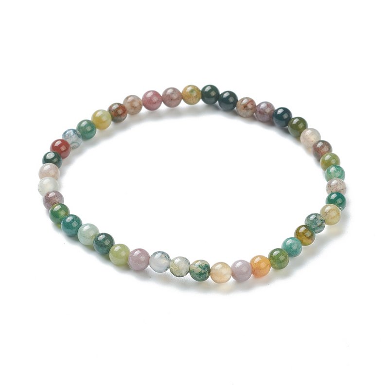 Bracciale elasticizzato con perline di agata indiana naturale da 4 mm