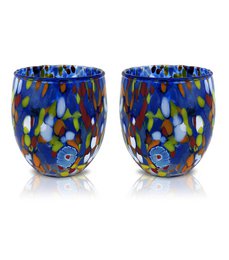 Klassieke waterglazen van handgeblazen en handgemaakt glas met Murano Murrine, lijn “I Colori di Murano”, 320 ml. Gemaakt in Italië