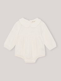 Romper lniany z bawełny – okrągły kołnierz – kość słoniowa