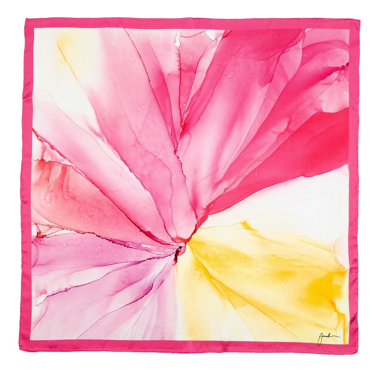 Pink Silk Scarf Square with Fluid Art Print
