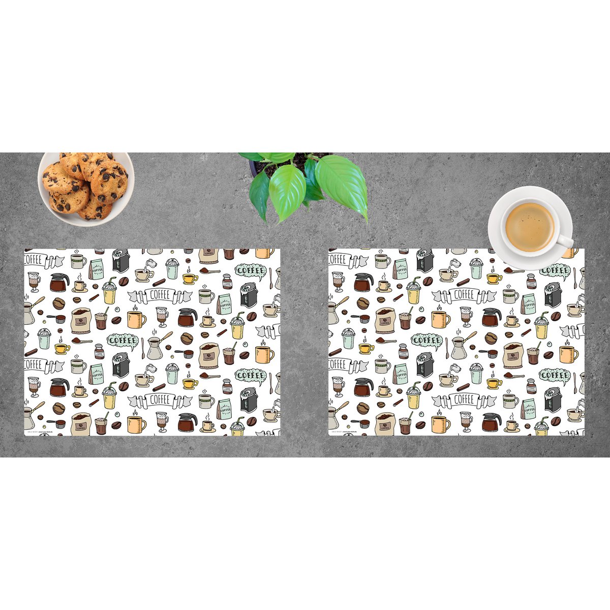 Garabatos de café - Manteles individuales | Manteles Individuales de Vinilo Premium 44 x 32 cm - 4 piezas