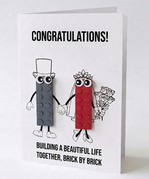 Carte postale de célébration de mariage – Brique de construction LEGO