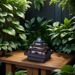 Fontaine d'Intérieur - Eka - Déco Zen et Originale - Design Temple Lumière Led Colorée - Idée Cadeau