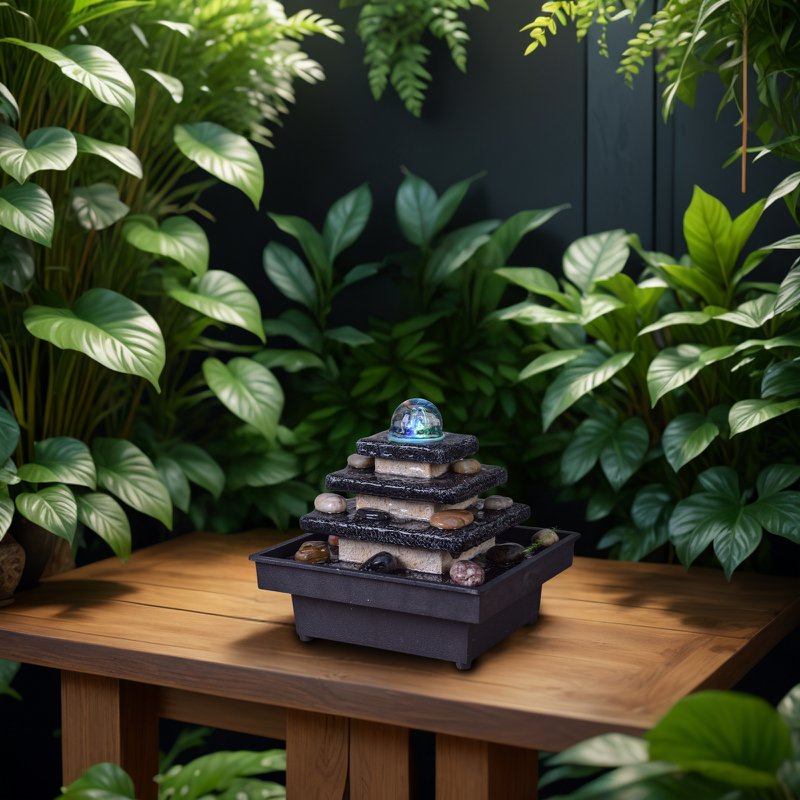 Fontaine d'Intérieur - Eka - Déco Zen et Originale - Design Temple Lumière Led Colorée - Idée Cadeau
