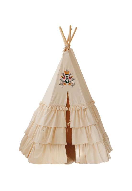 Tipi-Zelt „Folk“ mit Rüschen und Stickerei
