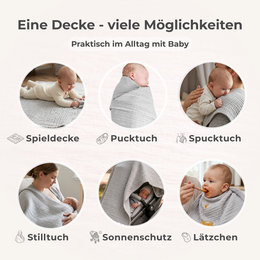 Grey 4 in 1 Muslin Baby Blanket Large