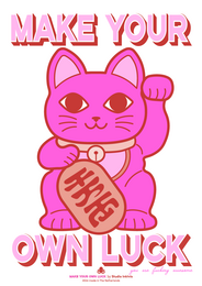 Riso Poster A3 Maneki Neko Neon Rose Rude