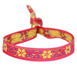 Woven bracelet flower pink yellow